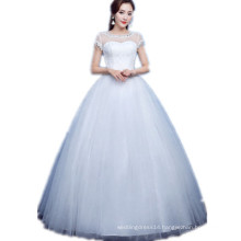 Snow White Wedding Gown 2019 Latest Luxury Beaded custom bridal gown Short Sleeves Soft Tulle Ball Gown Wedding Dress